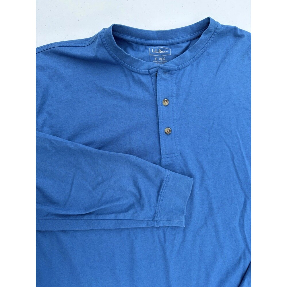 L.L.Bean T-shirt Men's Size XL Blue Henley Style Neck Long Sleeve Cotton